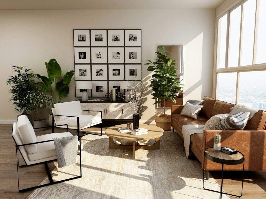Phòng sinh hoạt có sofa và bàn trà